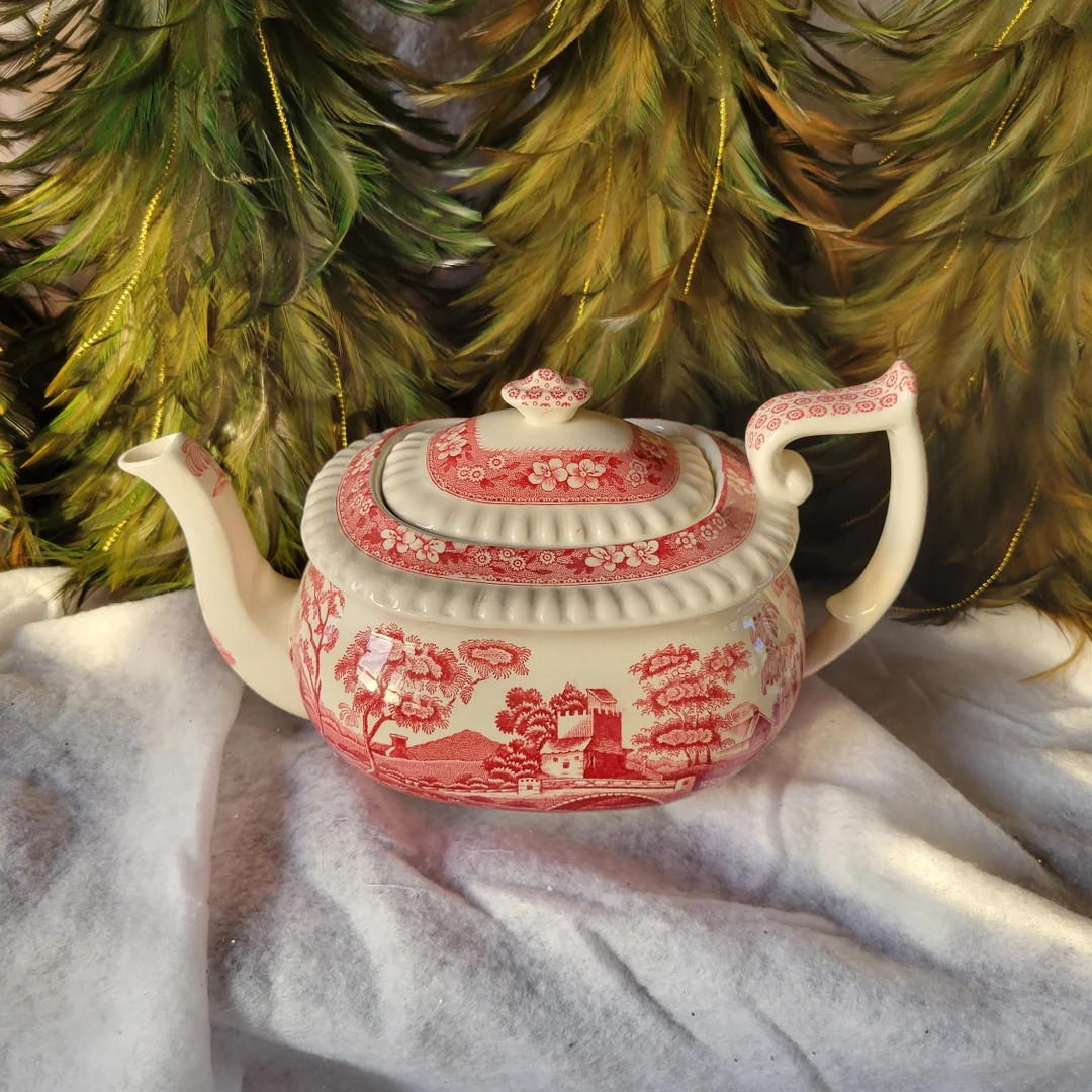 Vintage Copeland Spode Tower Pink red Ironstone Teapot Near - Etsy | Etsy (US)