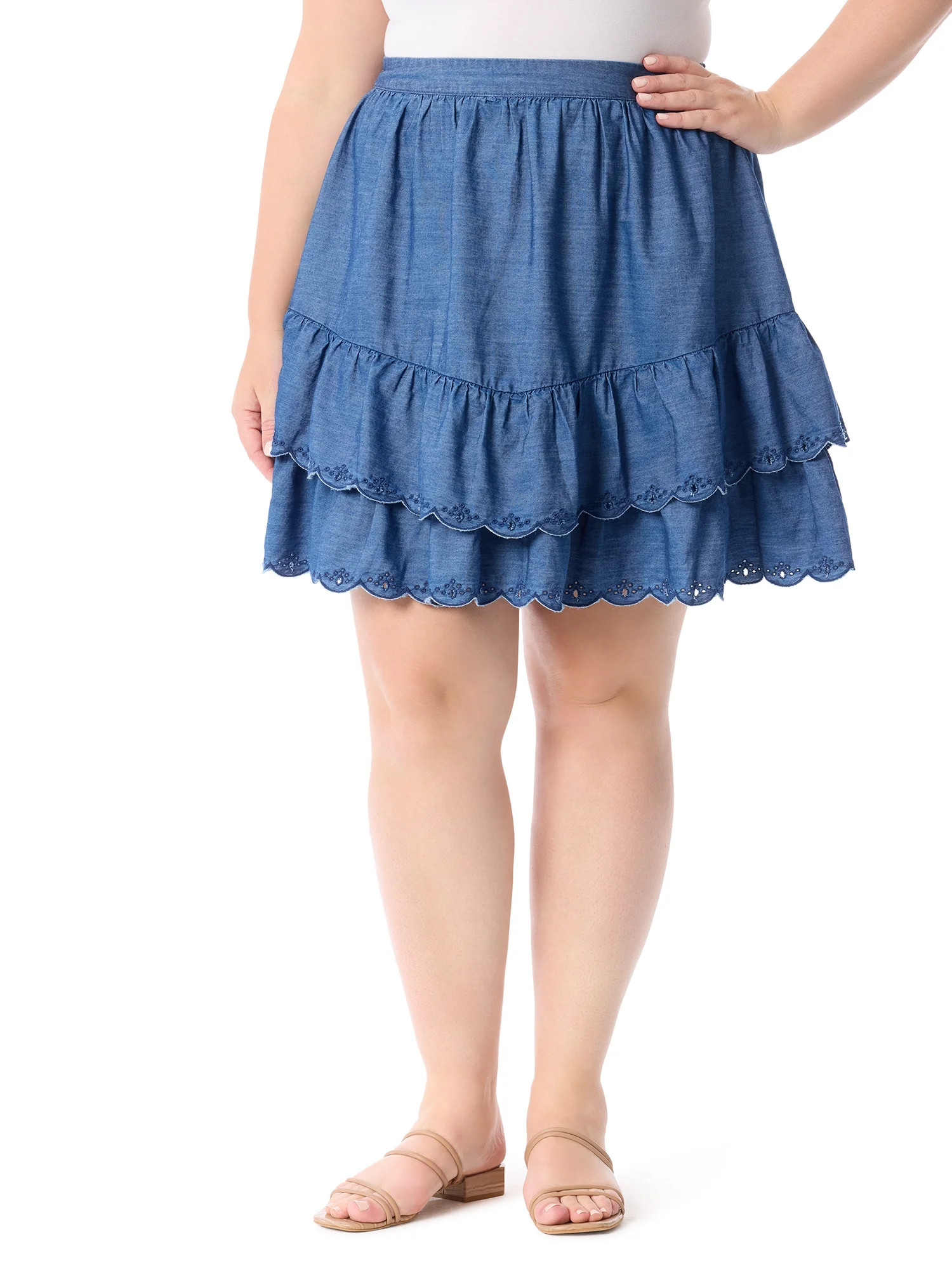 Jessica Simpson Women's Plus Maren Ruffle Mini Tiered Skirt, Sizes 0X-5X | Walmart (US)