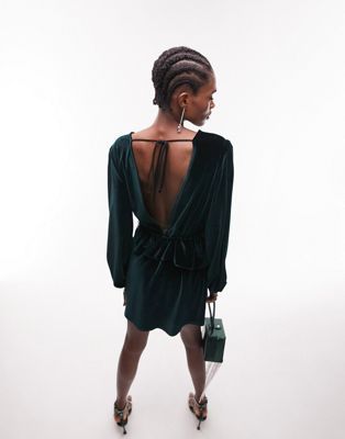 Topshop peplum velvet mini dress in green | ASOS (Global)