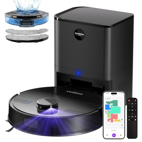 MONSGA Saugroboter mit Wischfunktion, 3.5L Staubsauger Roboter mit Absaugstation, 5000Pa Saugkraft, 180Min Laufzeit, LiDAR Navigation, Starke Saugkraft ideal für Teppich und Tierhaare, APP Steuerung | Amazon (DE)
