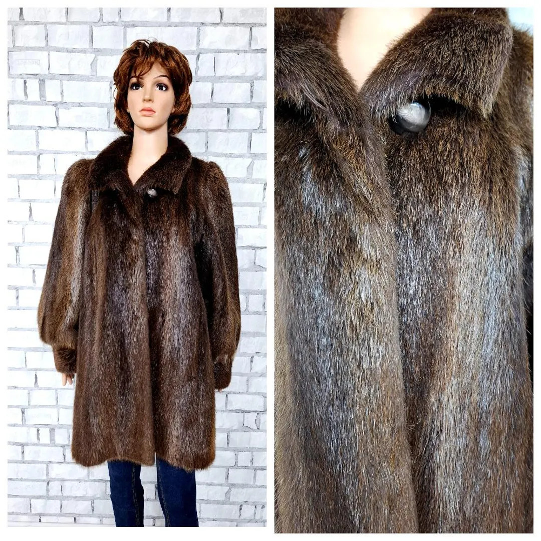 Genuine Nutria Fur Coat XL Womens Coat Vintage Brown Coat Winter Coat Warm Coat Real Fur Coat - E... | Etsy (US)