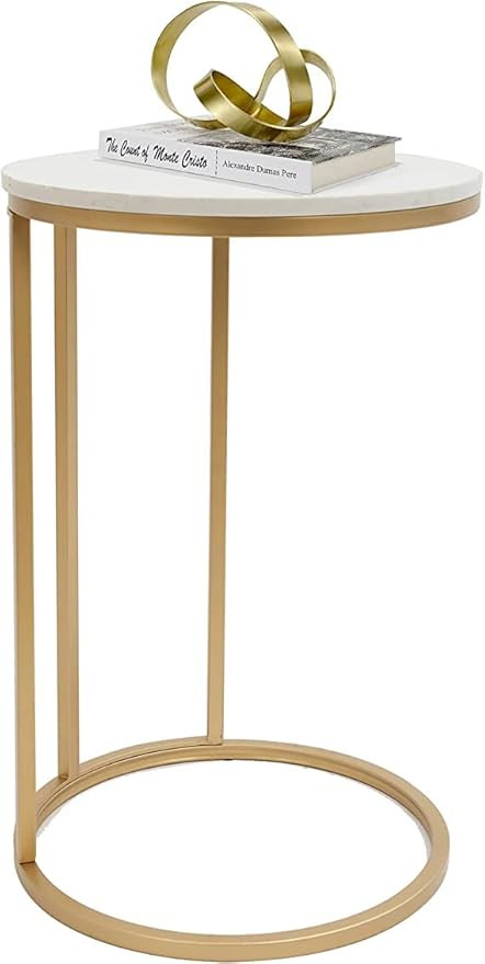 C Shaped Marble Gold End Snack Side Table Round Slide Under Couch for Sofa Coffee Laptop Living R... | Amazon (US)