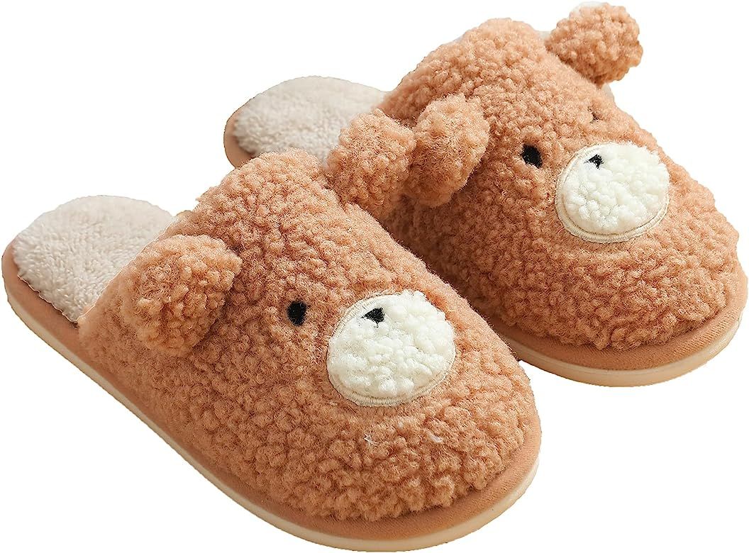 Jbciuds Women’s Slippers Cute Bear Fluffy Memory Foam House Slippers Warm Plush Bedroom Anti-Sl... | Amazon (US)