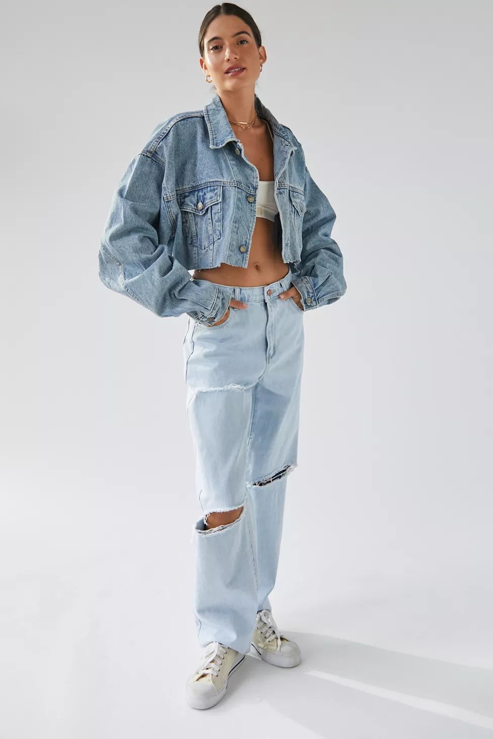 Urban Renewal Remade Cropped Frayed Denim Jacket | Urban Outfitters (US and RoW)