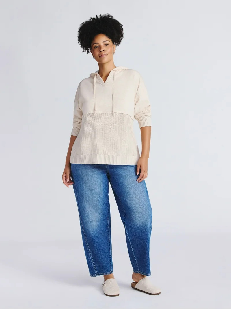 Time and Tru Women's and Women's Plus Fashion Mixed Media Hoodie, Sizes XS-4X | Walmart (US)