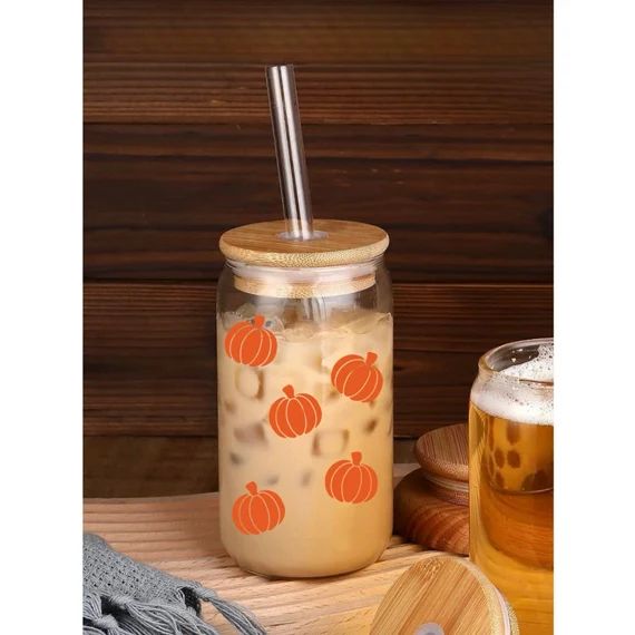 Halloween Fall Iced Coffee Cup Tumbler Glass Can Soda Cup With - Etsy | Etsy (US)