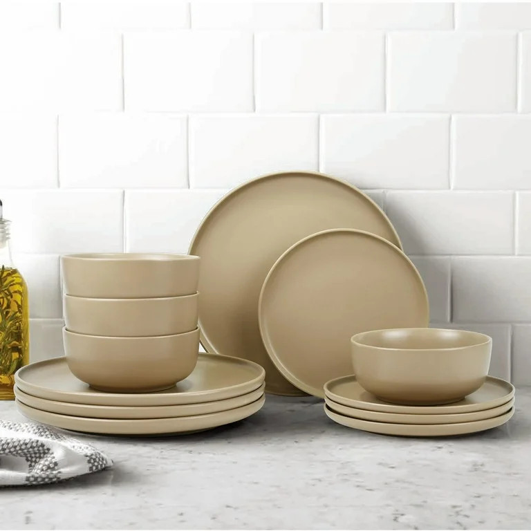 Mainstays Alessandra Brown 12-Piece Stoneware Dinnerware Set | Walmart (US)