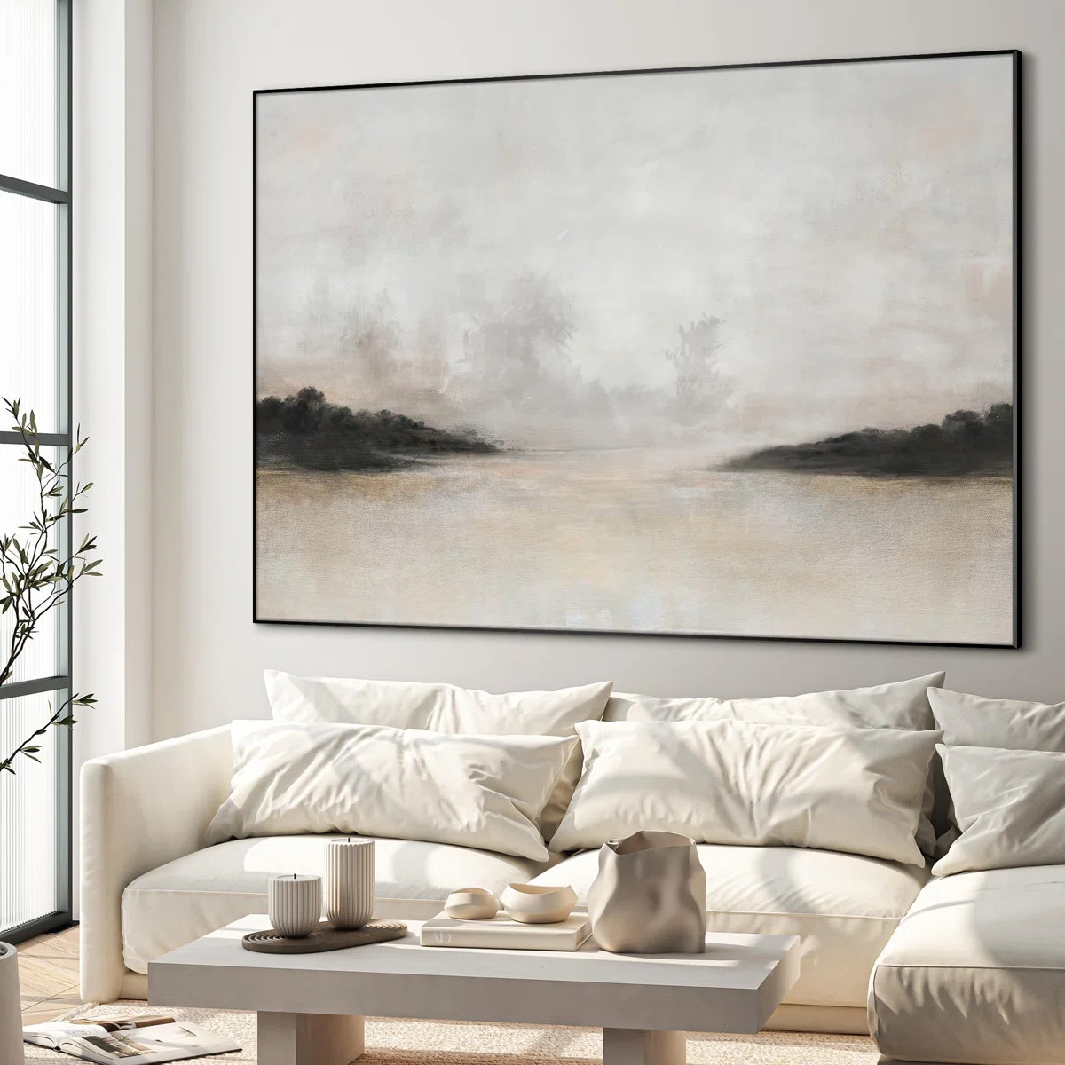 Extra Large Wall Art Fabric Print - Misty Minimalist Nature Landscape Illustrations Artwork Decor... | Wayfair North America