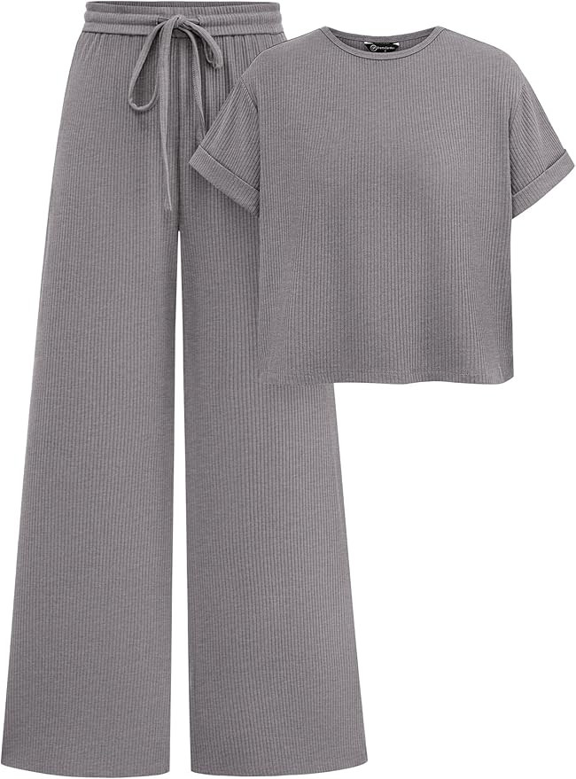 PRETTYGARDEN Womens Short Sleeve T Shirt Wide Leg Pants Tracksuit | Amazon (US)