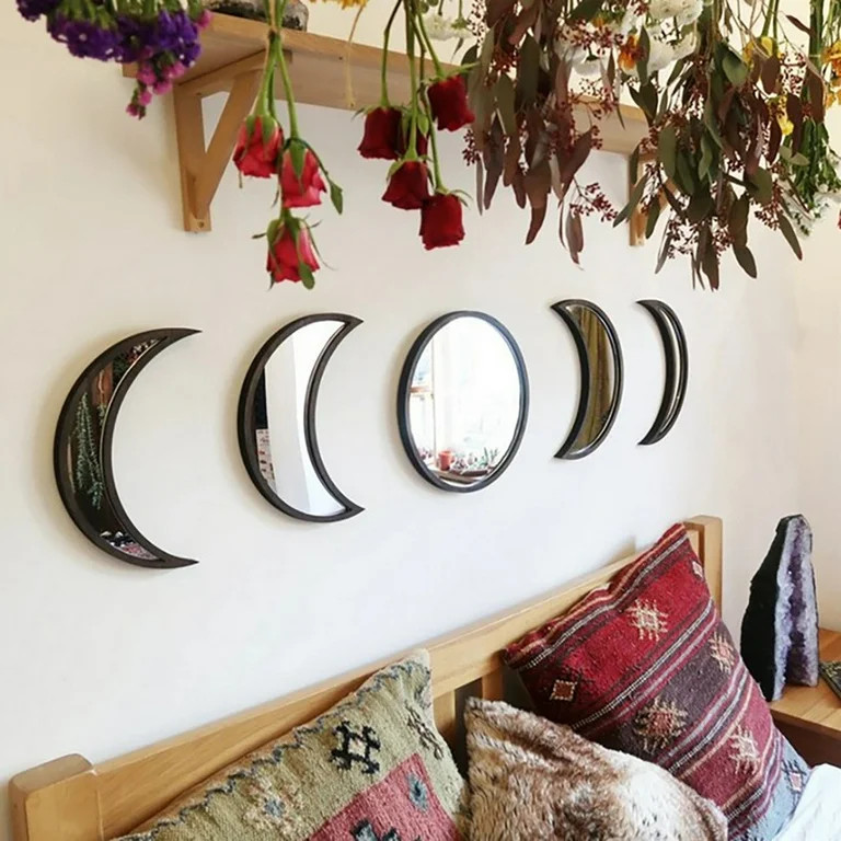 XMMSWDLA Wall Decor Moon Phase Mirror Set, 5 Piece Acrylic Wall Decorative Bohemian Home Decor Mi... | Walmart (US)