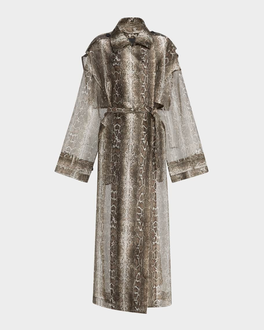 Snake Print Organza Double-Breasted Trench Coat | Neiman Marcus