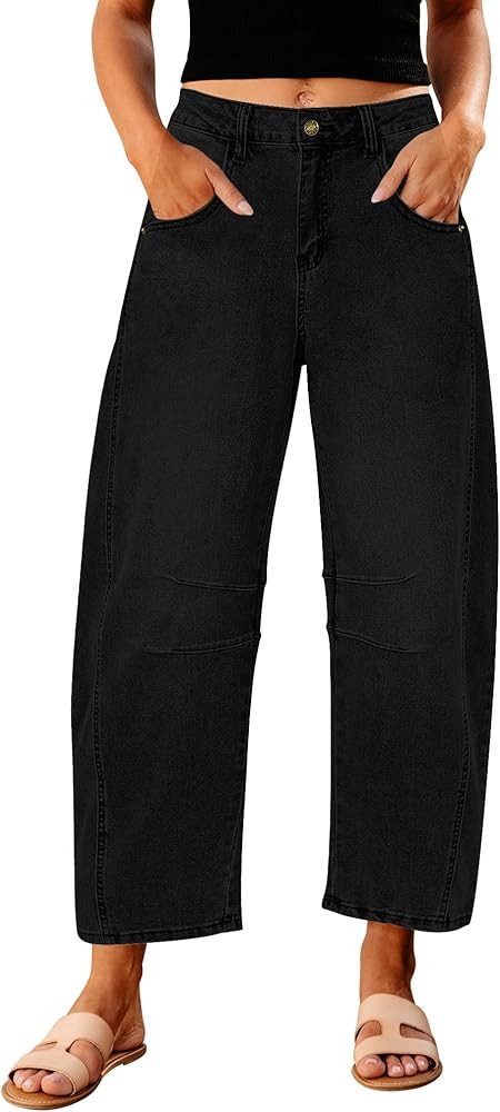 GRAPENT Barrel Jeans for Women Trendy High Waisted Wide Leg Baggy Cropped Relax Fit Stretch Denim... | Amazon (US)
