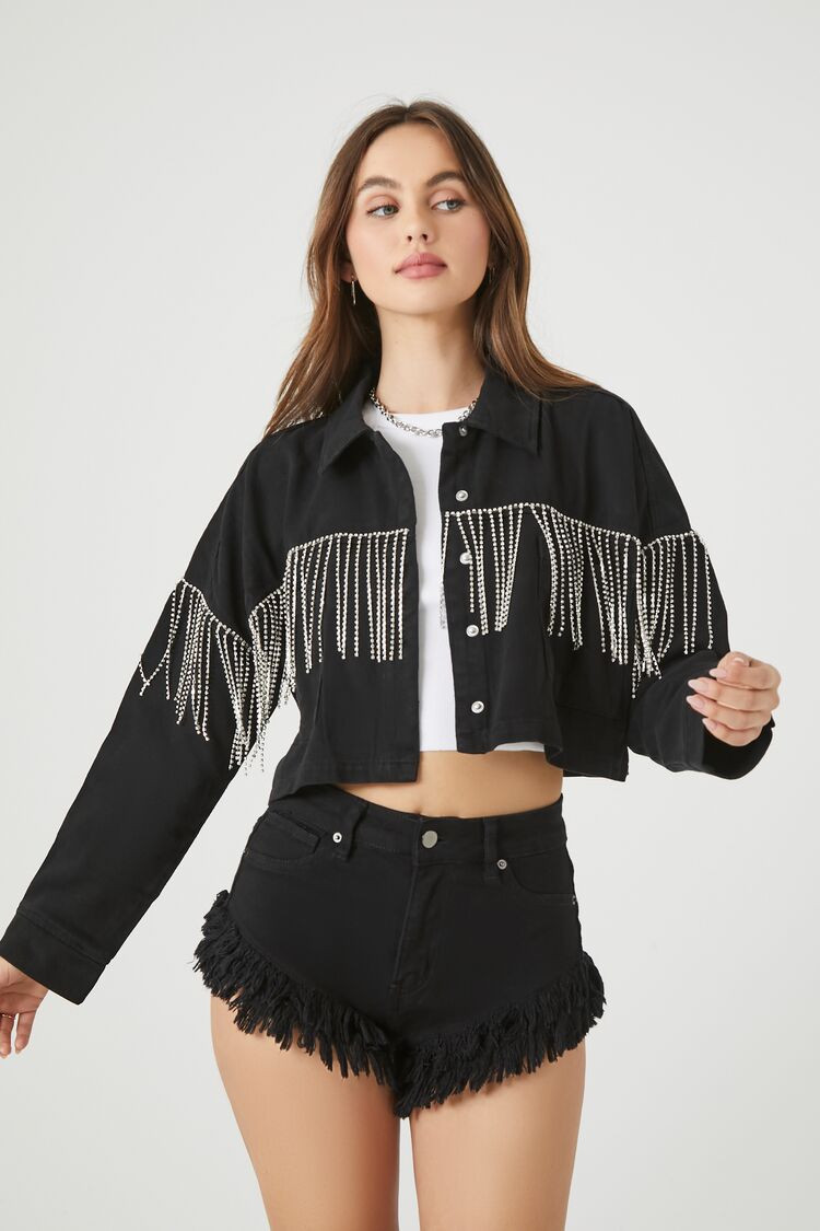 Rhinestone Fringe Trucker Jacket | Forever 21 (US)