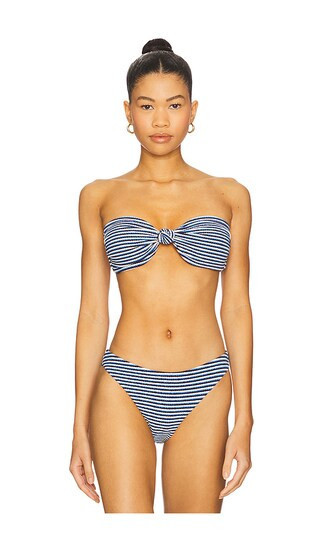 MILLY Stripe Knot Bandeau Bikini Top in Navy. - size M | Revolve Clothing (Global)