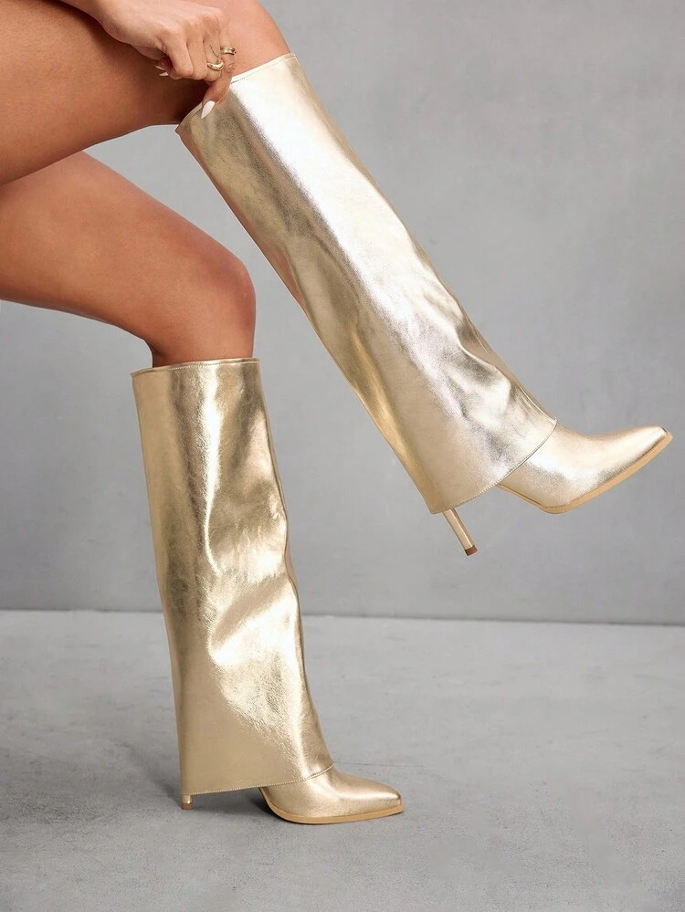 CUCCOO SZL Botas altas de tacón de aguja con punta puntiaguda, botas de montar sexys para mujere... | SHEIN