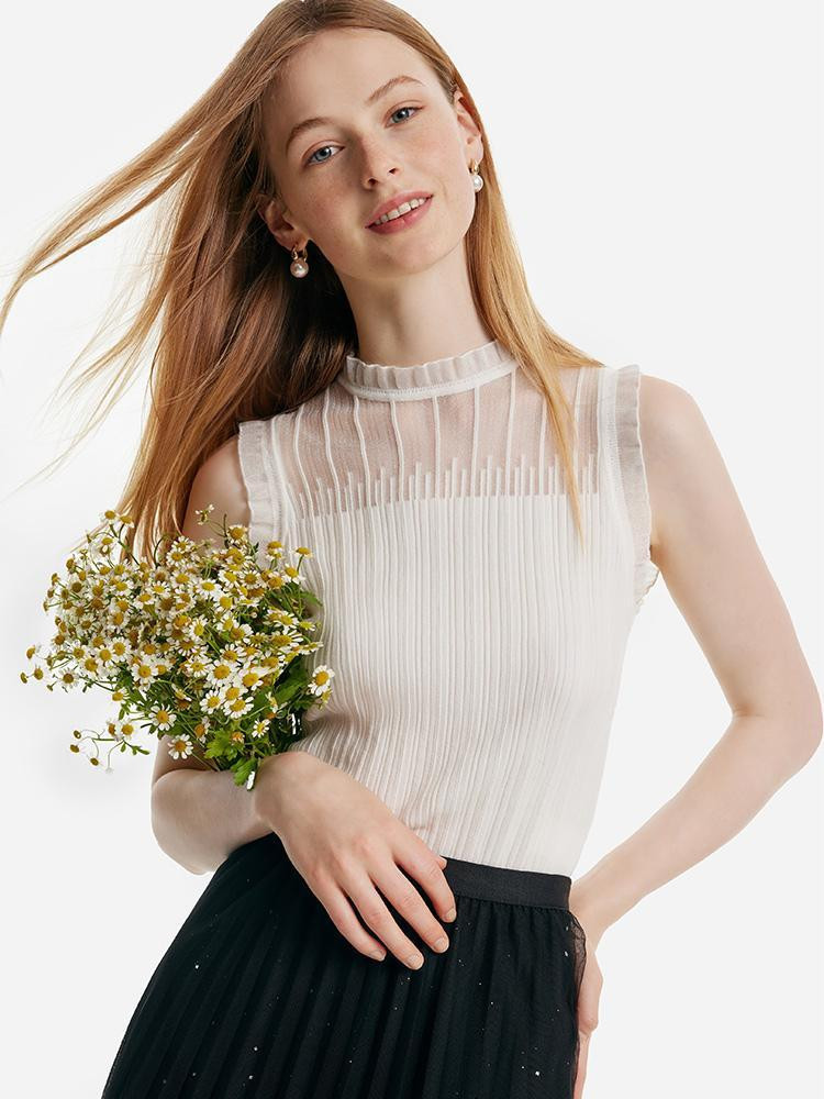 Tencel And Woolen Lace Ruffle Tank Top | GoeliaGlobal