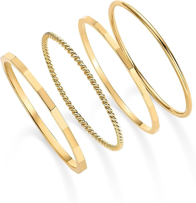 PAVOI 14K Gold Plated Four Pieces Thin Rings Set for Women | 4 Dainty Stacking Rings Pack | Minim... | Amazon (US)