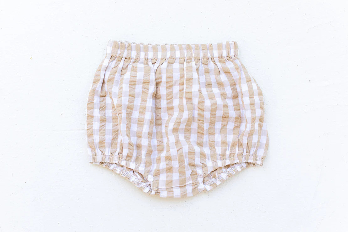 DIAPER COVER - TAN GINGHAM SEERSUCKER | Little Paper Kids (US)