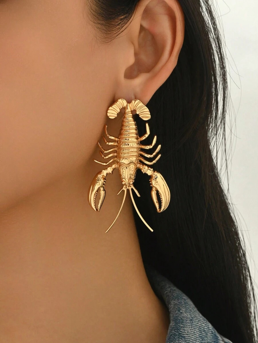 2pcs Fashion European & American 2025 New Arrival Gold Lobster & Seashell Rhinestone Encrusted 3D... | SHEIN