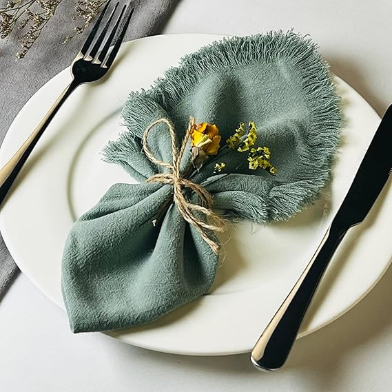Handmade Cloth Napkins with Fringe,18 x 18 Inches Cotton Linen Napkins Set of 4 Versatile Handmad... | Amazon (US)