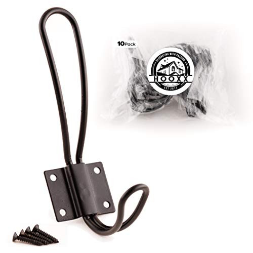 HOOXX 10 Pack of Rustic Entryway Hooks | Black Wall Mounted Vintage Double Coat Hangers with Larg... | Amazon (US)