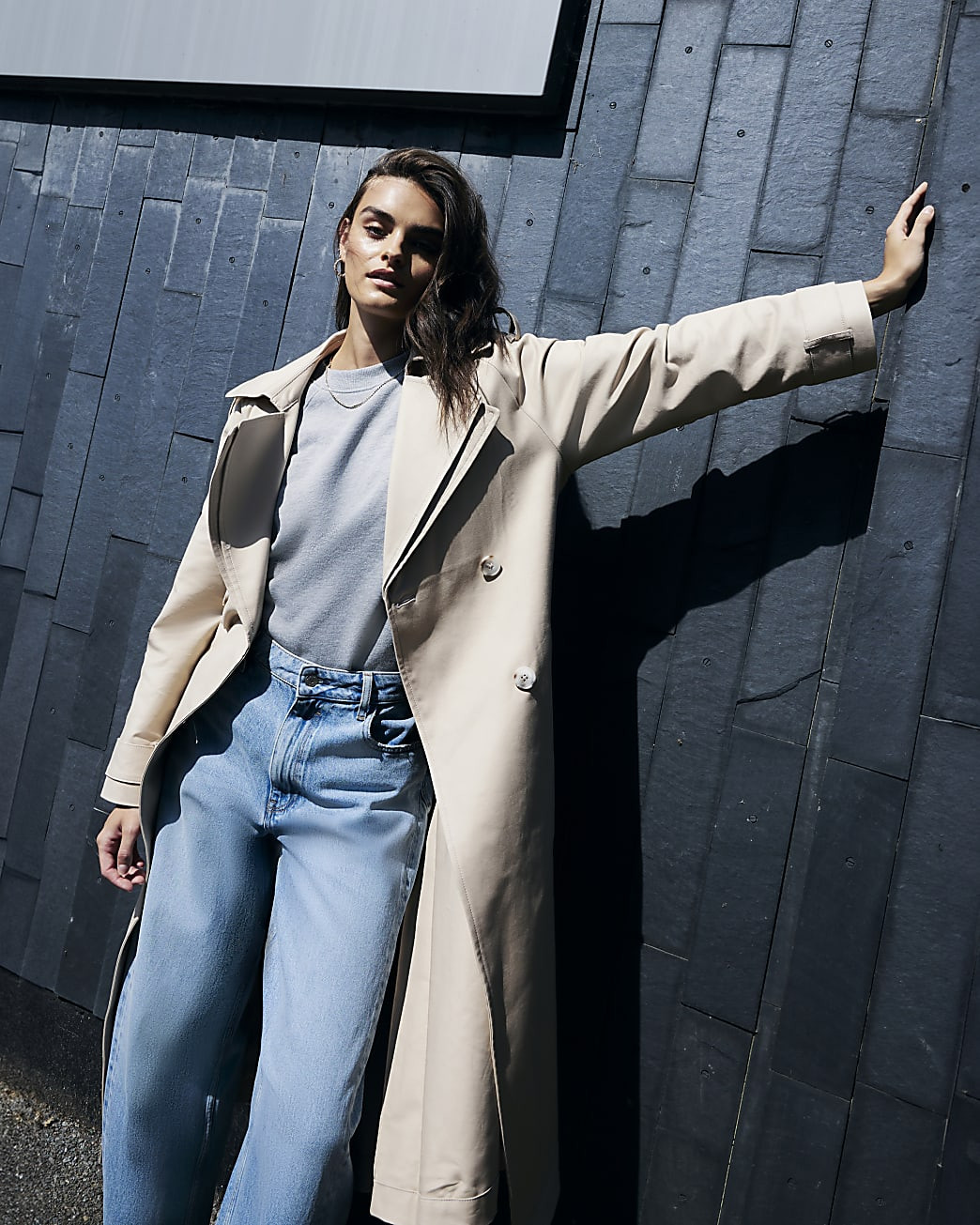 Beige Double Collar Belted Trench Coat | River Island (UK & IE)