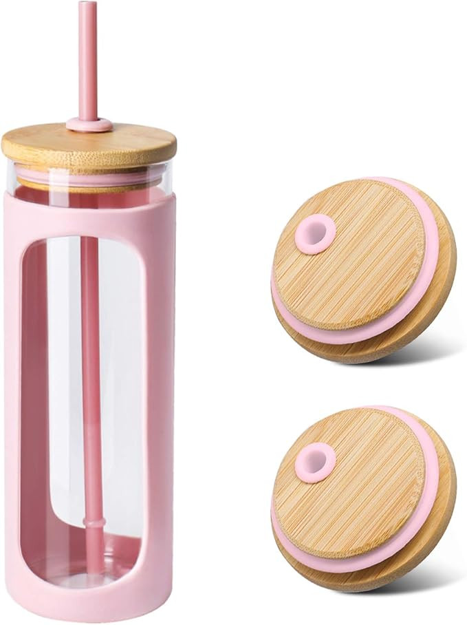 Kodrine 24 oz Glass Water Bottle with Bamboo Straw and Lid, Wide Mouth Water Tumbler,Straw Silico... | Amazon (US)