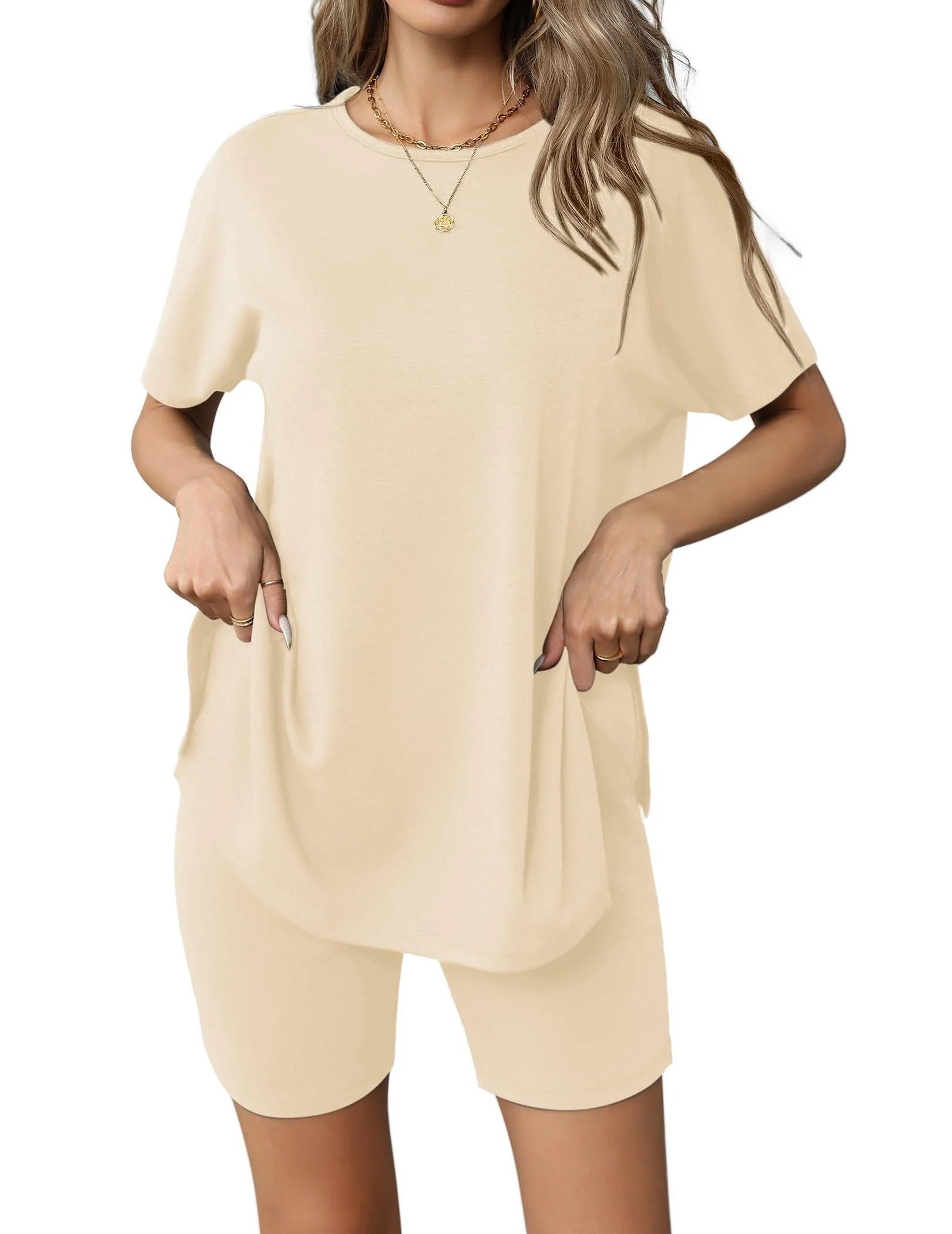 Ekouaer Women's Pajamas Set 2 Piece Cap Sleeve Loungewear Oversized Top Biker Shorts Set Tracksui... | Walmart (US)
