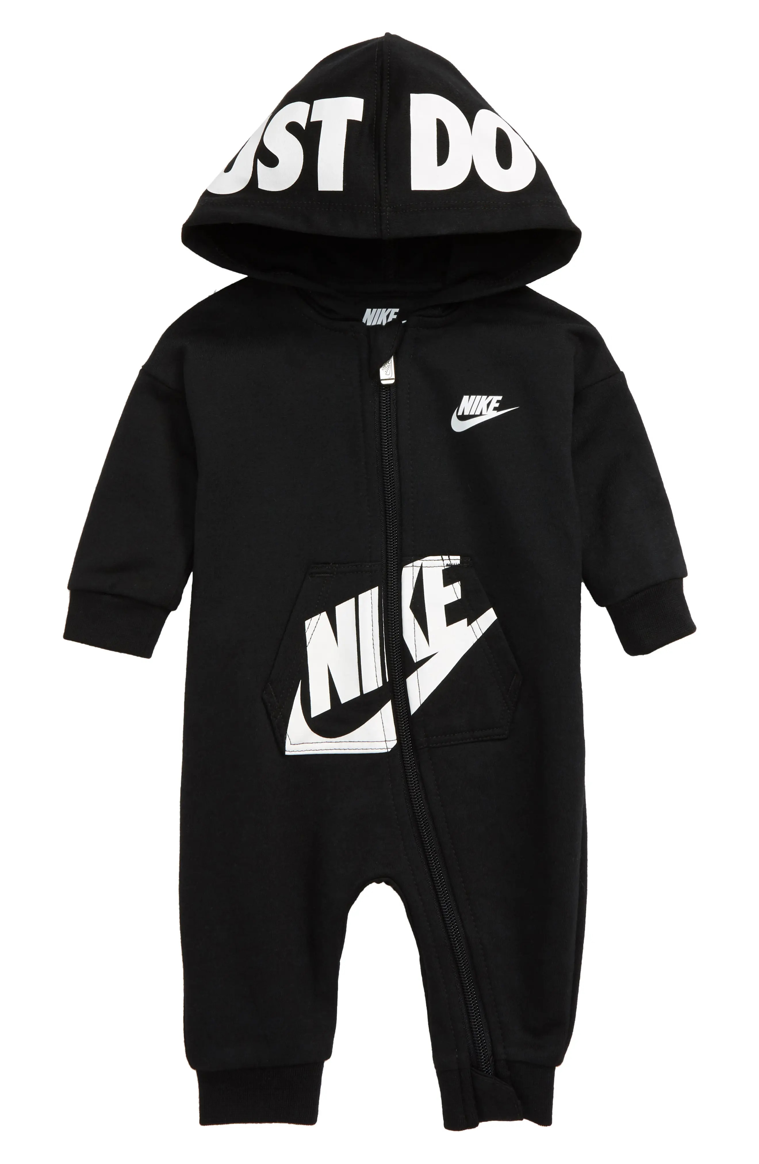 Infant Boy's Nike Hooded Romper, Size 9M - Grey | Nordstrom