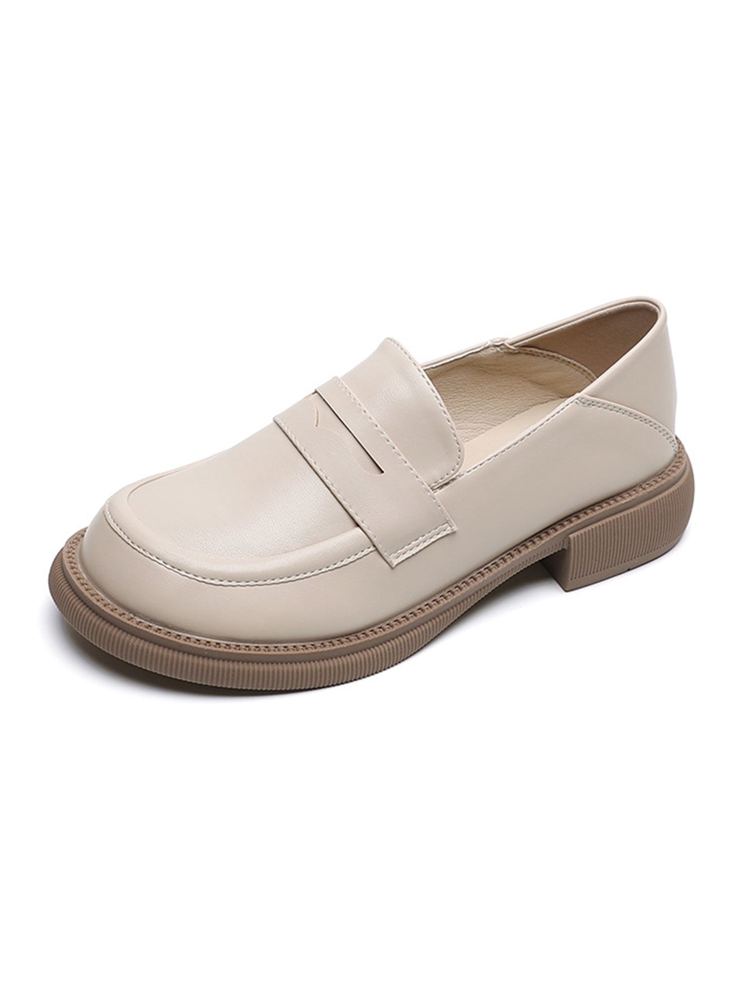Ferndule Women Slip On Dress Shoe Work Comfort Chunky Heel Flats Loafers Apricot 8.5 | Walmart (US)