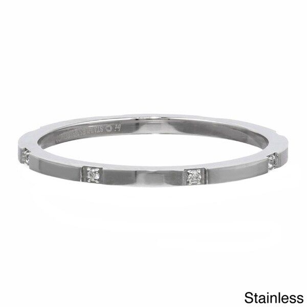Stackable Ring with Cubic Zirconia Accent in Stainless Steel | Bed Bath & Beyond