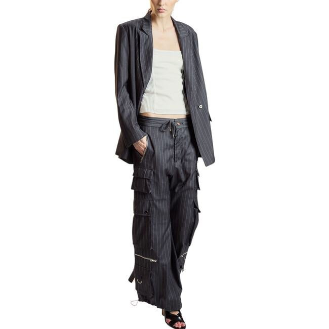 Cynthia Rowley | Pinstripe Oversized Jacket, (Heather Grey, Size Small) | Maisonette | Maisonette