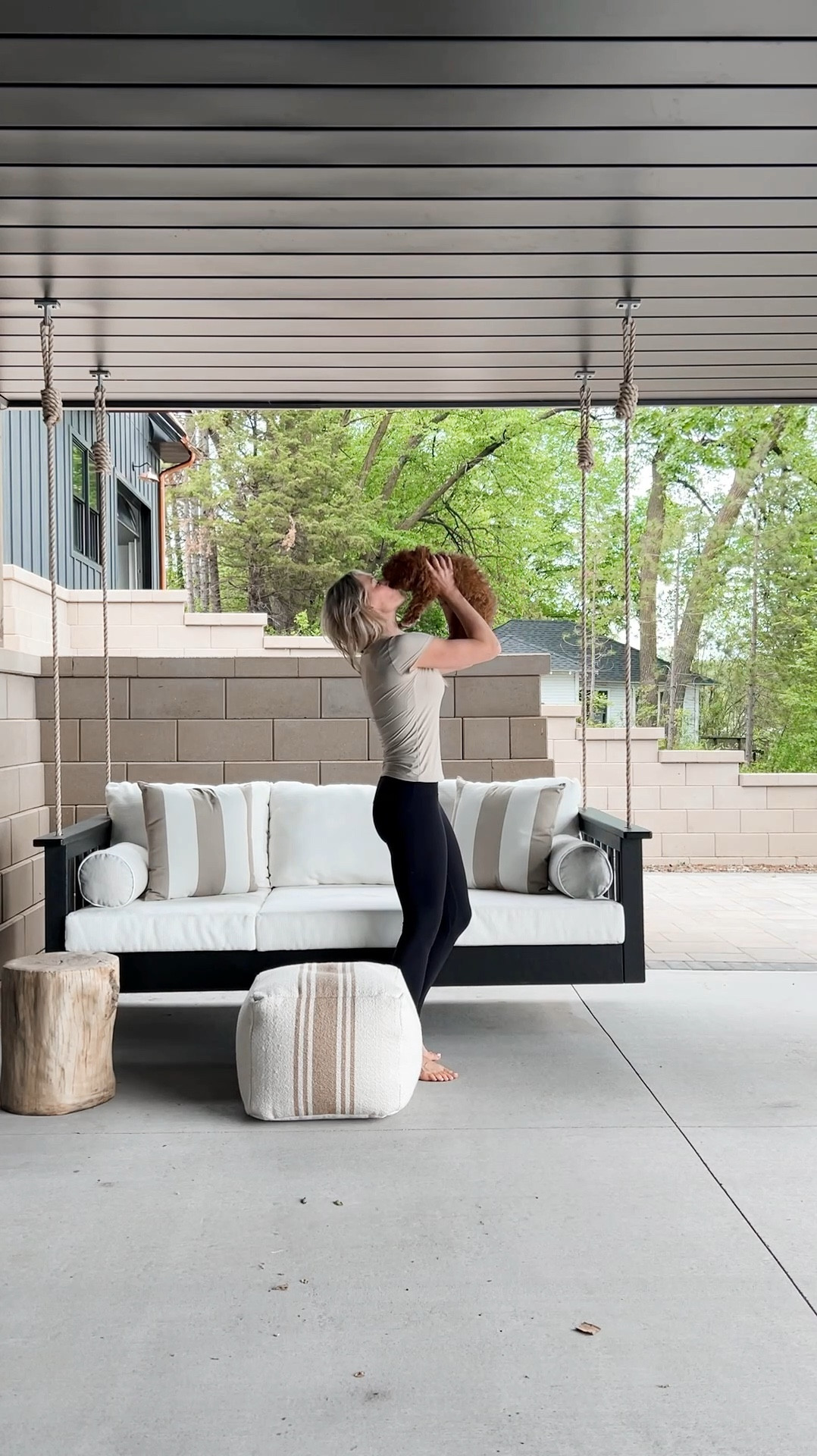 Cayden swing is ready for all the lazy summer days ahead! What’s more perfect than cabana stripe pillows, a baluster and the cutest little wood stump side table! 

#LTKhome #LTKVideo #LTKsalealert