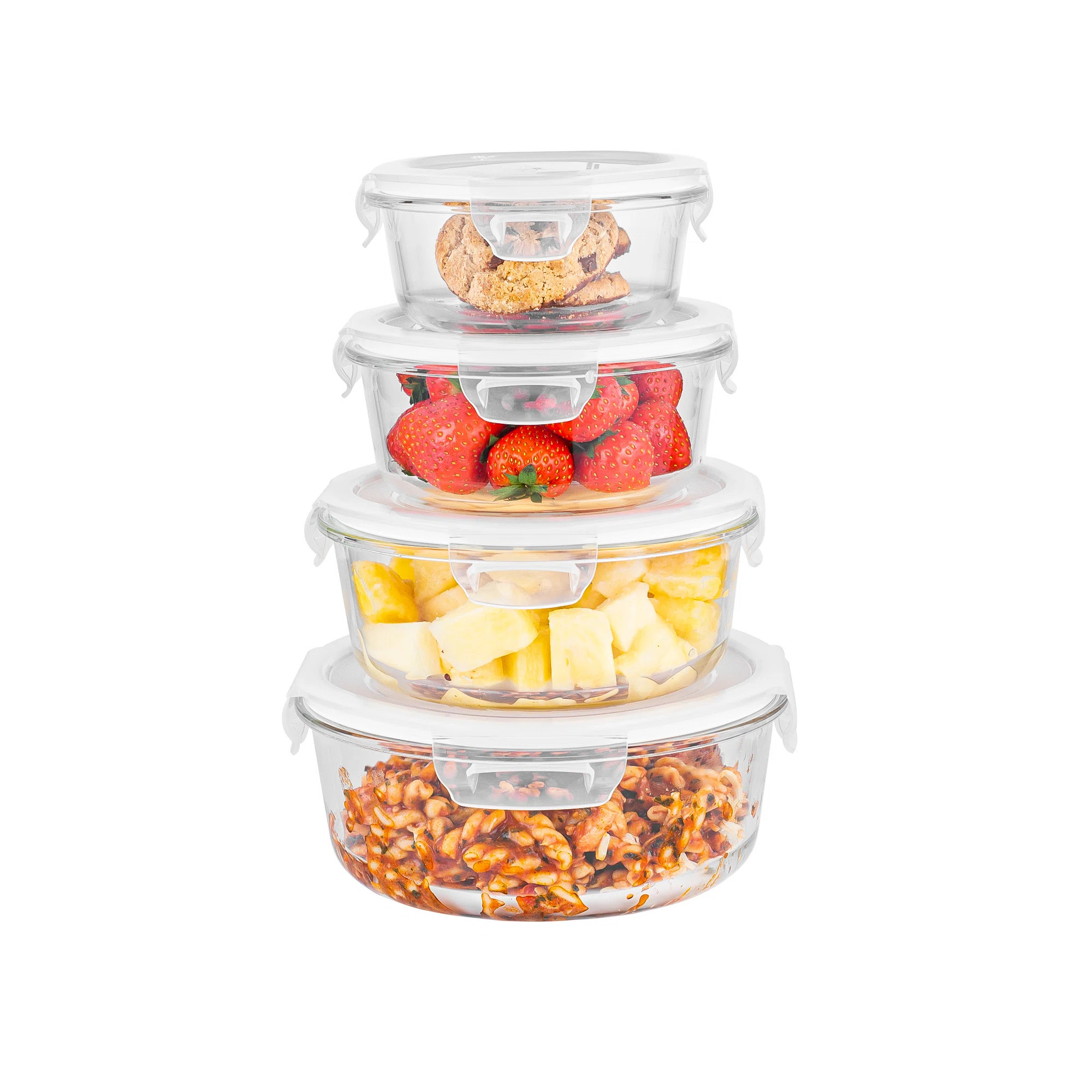 4pc BPA Free Glass Storage Container Set with Snap Lock Lids- Round | Wayfair UK