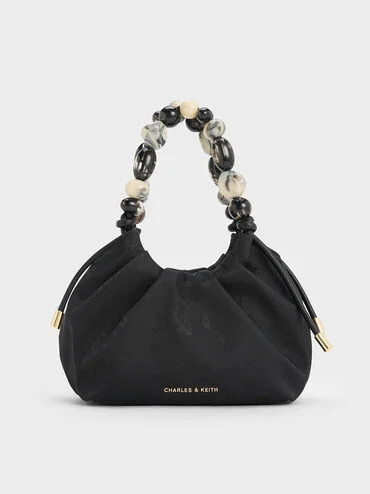 Black Aviary Jacquard Beaded-Handle Bag | CHARLES & KEITH UK | Charles & Keith UK