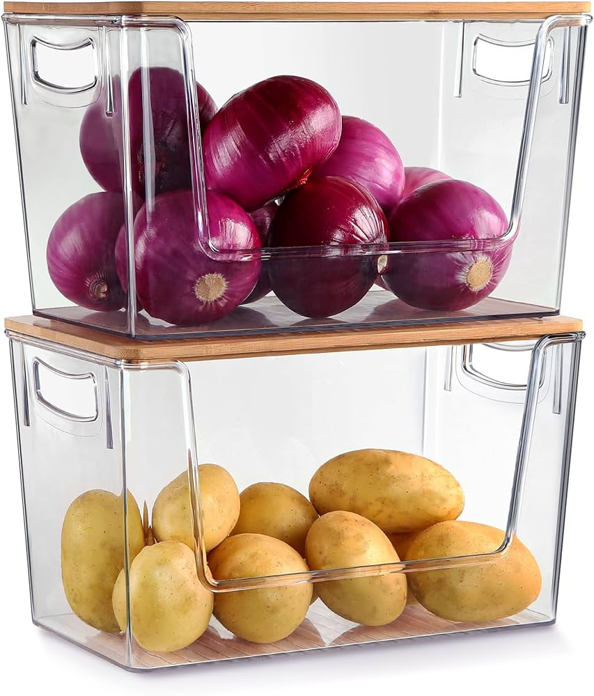 2 Set Pantry Organizer and Storage Stackable Kitchen Pantry Baskets for Onion, Potato, Vegetable,... | Amazon (US)