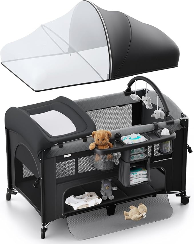 4 in 1 Baby Bassinet, Pack and Play, Bedside Crib Sleeper, Diaper Changer - Comes with Mattress, ... | Amazon (US)