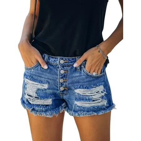 4th of July Frayed Jean Shorts for Women Low Rise Stretchy American Flag Distressed Ripped Raw Hem C | Walmart (US)