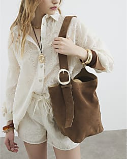 Brown Premium Large Suede Bucket Bag | River Island UK & IE