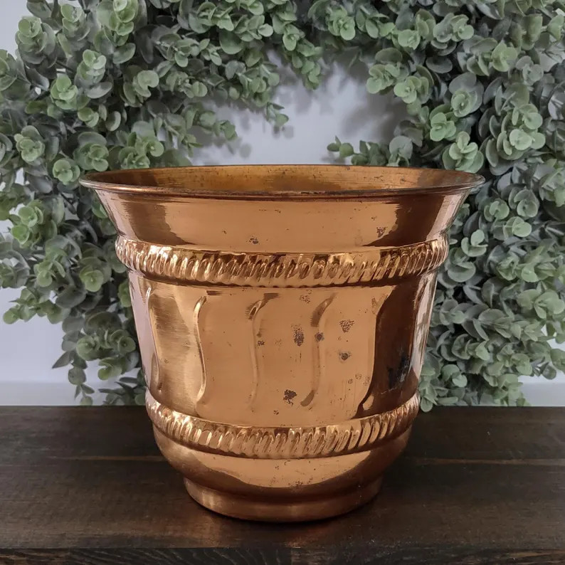 Vintage Aged Patina Rustic Copper Cachepot Planter Braided Rope Detail/1980s Solid Copper Plant P... | Etsy (Global)