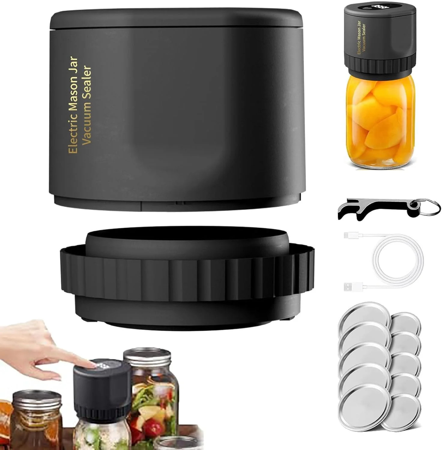 Electric Mason Jar Vacuum Sealer, Cordless Vacuum Sealer Kit for Wide & Regular Mouth Mason Jars ... | Walmart (US)