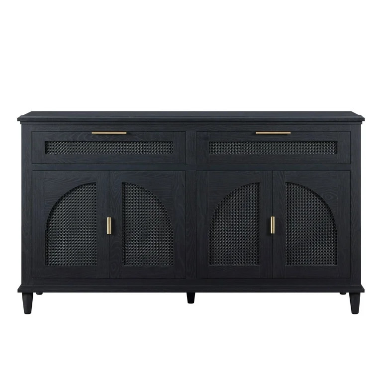 Beautiful Drew Rattan Media Console with Teched Away Drawer by Drew Barrymore, Black Finish | Walmart (US)