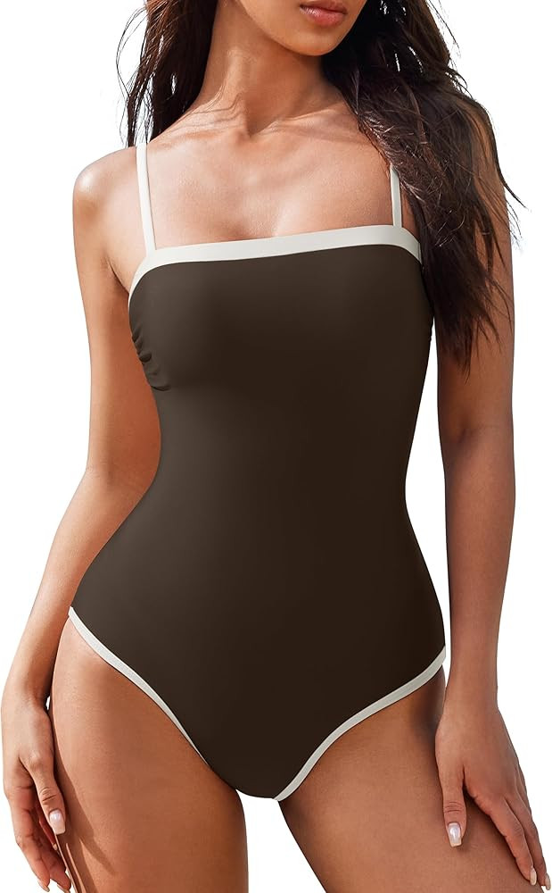 SUUKSESS Women One Piece Tummy Control Swimsuit Sexy Color Block Bathing Suit | Amazon (US)