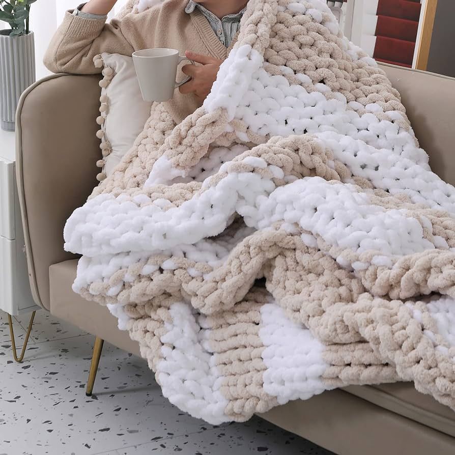 Sunyrisy Chunky Knit Blanket, Luxury Soft Cozy Chenille Throw Blanket, Large Throw Knitted Blanke... | Amazon (US)