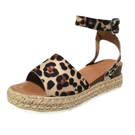 iOPQO Women s sandals Women Summer Fashion Sandals Buckle Strap Wedges Leopard Retro Peep Toe Sandal | Walmart (US)