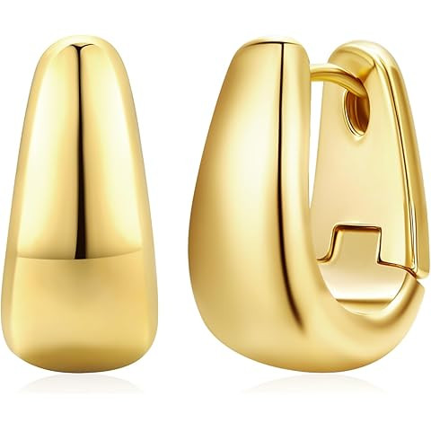 micuco Gold Hoop Earrings for Women, Gold Chunky Hollow Thick Hoops Earrings for Women | Amazon (US)