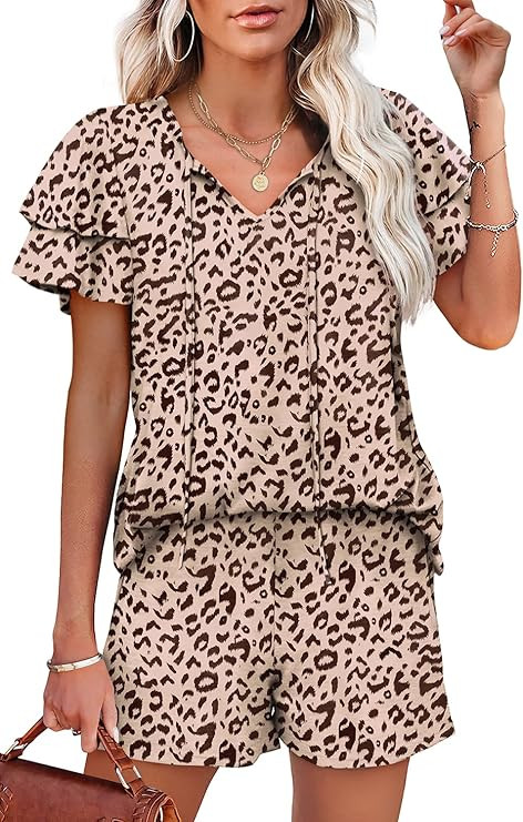WIHOLL Summer Outfits for Women 2 Piece Short Sleeve V Neck Lounge Sets Casual | Amazon (US)