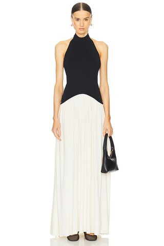 Solid & Striped Halter Soglio Dress in Clay & Noir from Revolve.com | Revolve Clothing (Global)