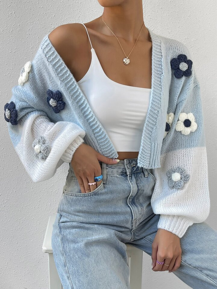 SHEIN EZwear Duster Cardigan mit Stereo Blumen Farbblock Drop Shoulder | aktuelle Trends, günsti... | SHEIN