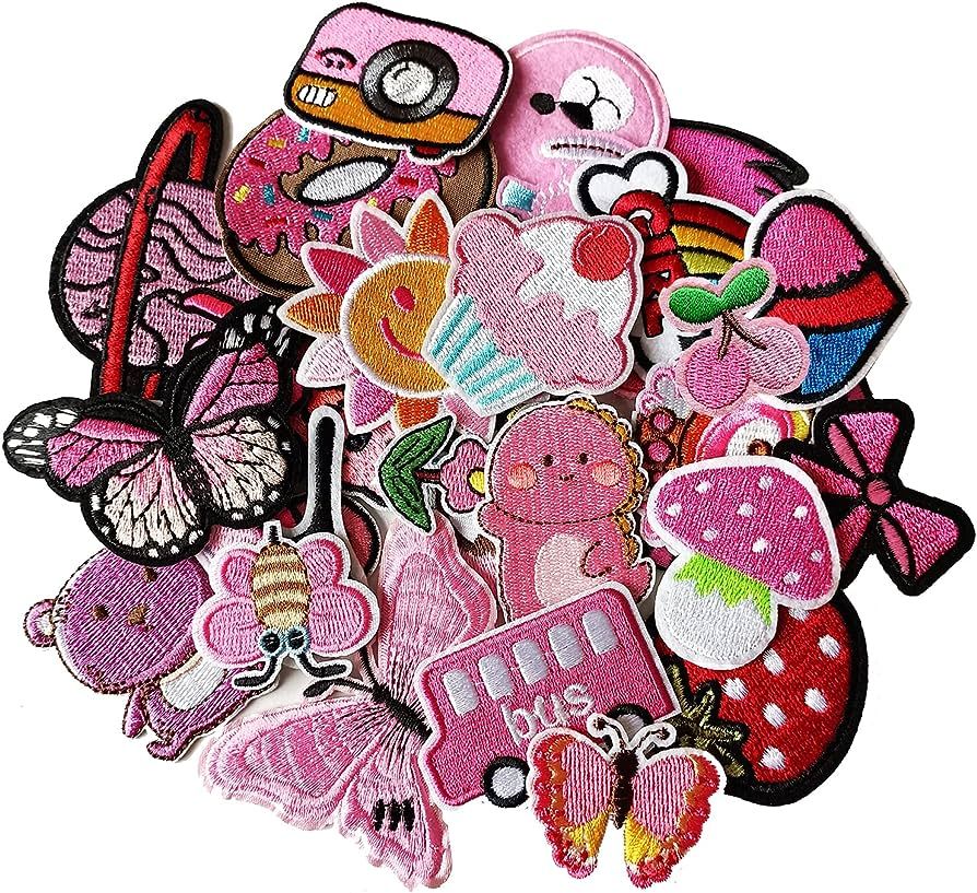 MISDONR 30pcs Pink Embroidered Iron on Patches Assorted Size DIY Patches Applique for Girls Cloth... | Amazon (US)